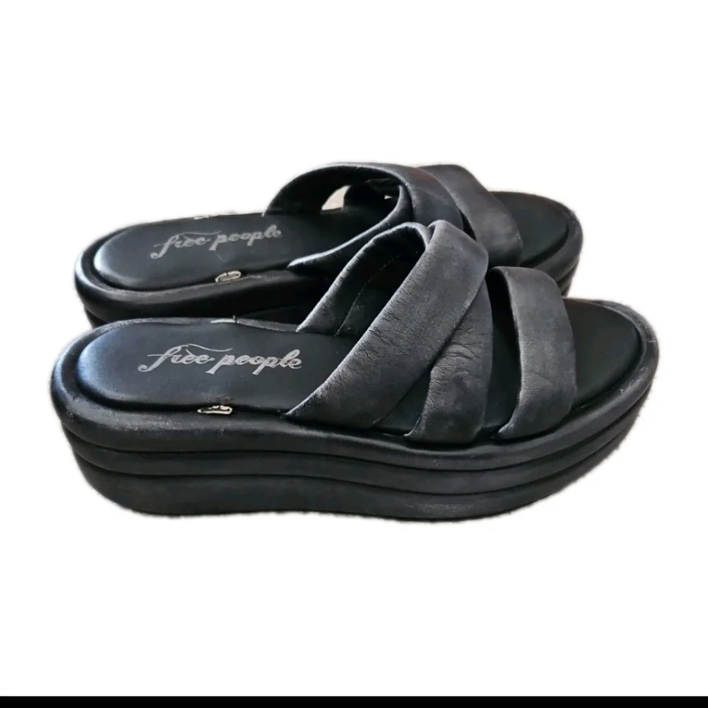 Free People Womens Black Harper Flatform Chunky Leather 90s Y2k Sandals 39.5